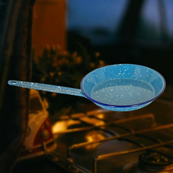 Robin Egg Blue Graniteware Enamelware Speckled Skillet Pan Vintage - Picture 1 of 5